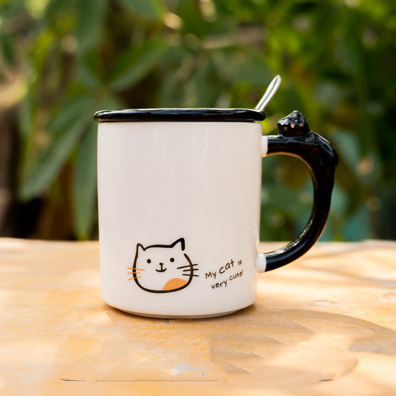 Cat Ceramic Mug With Lid Home Office Coffee Tea