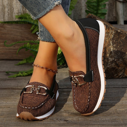 Summer New Metal Buckle Flat Casual Cloth Cover Pumps