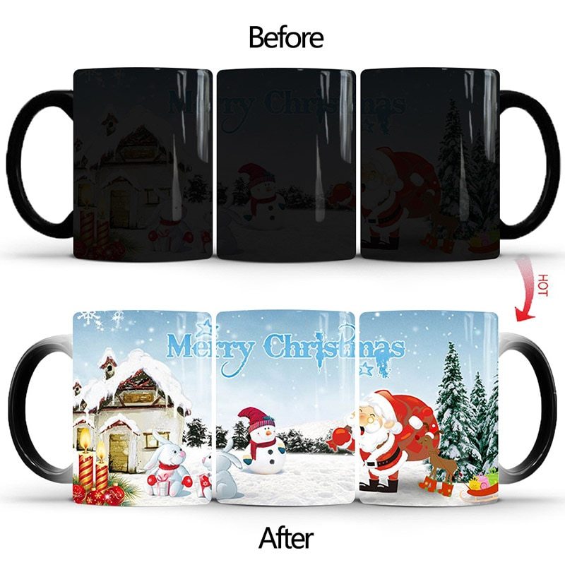 Merry Christmas Magic Mug Temperature Color Changing Mugs Heat Sensitive Cup Coffee Tea Milk Mug Novelty Gifts for Kids