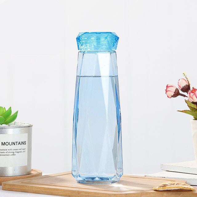 Crystal Glass Cup With Lid Glass Water Bottle Creative Rhombus Glass Cup Dazzling Diamond Glass Gift Cups Couples Mugs Drinkware