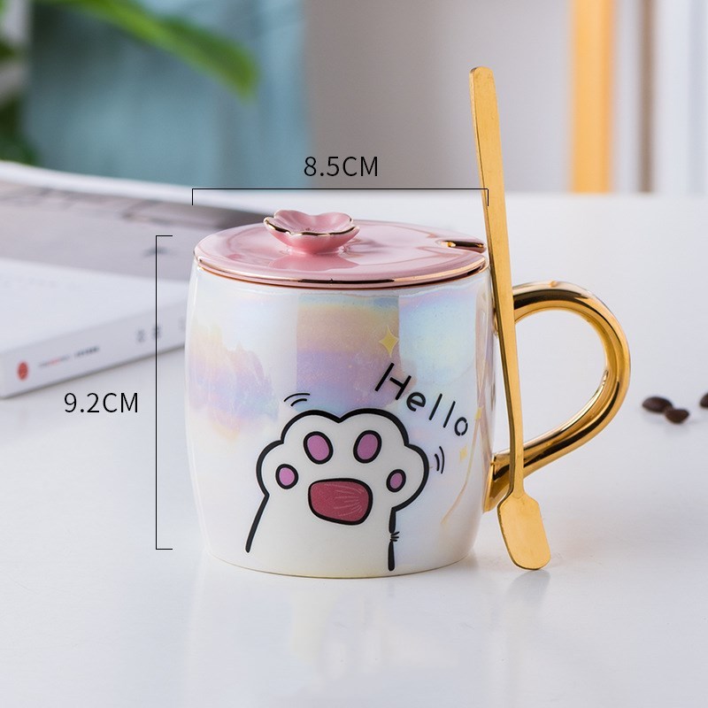 Cartoon Ceramics Mug With Lid and Spoon Coffee Milk Mugs Cute Creative Breakfast Cup Valentine's Day Wedding Birthday Gift