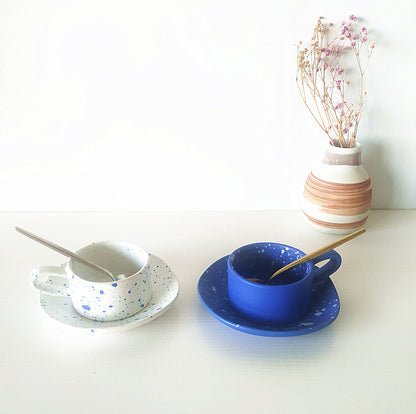 Irregular Spray Point Mugs And Saucers Starry Blue Style