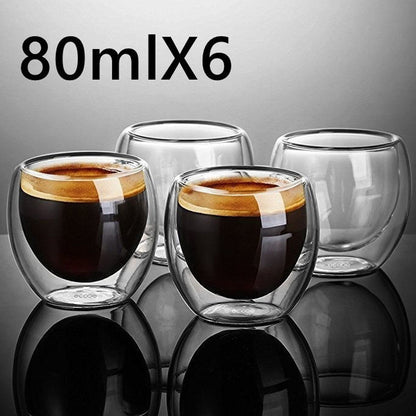 New 6Pcs Double  shot Glass double Wall Espresso