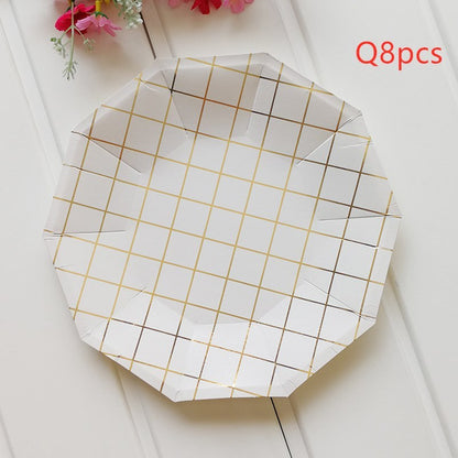 Disposable gilt mesh decagonal paper tray set