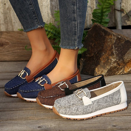 Summer New Metal Buckle Flat Casual Cloth Cover Pumps