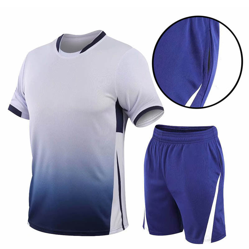 Summer Gradient Digital Printing Loose Short-sleeved T-shirt Two-piece Summer Plus Size Shorts Suit Men