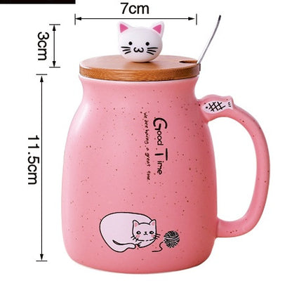 450ml Cartoon Ceramics Cat Mug With Lid and Spoon Coffee Milk Tea Mugs Breakfast Cup Drinkware Novelty Gifts