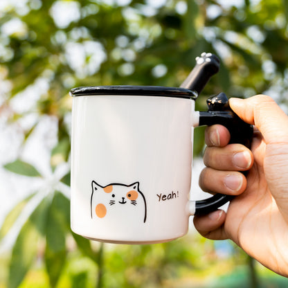 Cat Ceramic Mug With Lid Home Office Coffee Tea