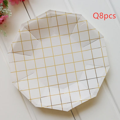 Disposable gilt mesh decagonal paper tray set