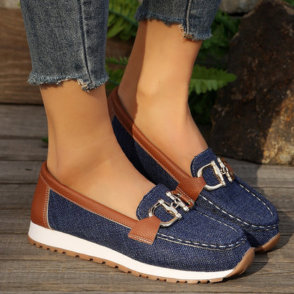 Summer New Metal Buckle Flat Casual Cloth Cover Pumps