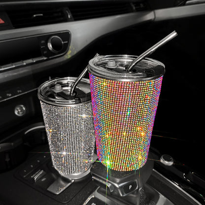 Rhinestone Paste Drill 20oz Vacuum Insulation Stainless Steel Straw Coffee Cup Straight Body Straight Slimming Cup