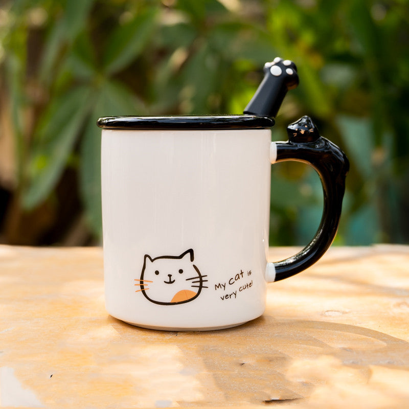 Cat Ceramic Mug With Lid Home Office Coffee Tea