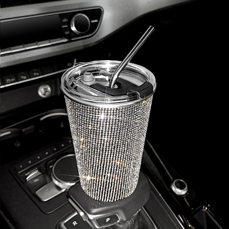 Rhinestone Paste Drill 20oz Vacuum Insulation Stainless Steel Straw Coffee Cup Straight Body Straight Slimming Cup