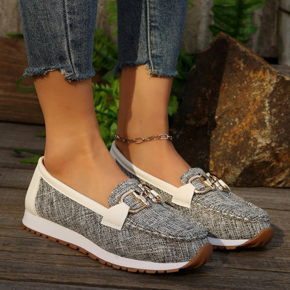 Summer New Metal Buckle Flat Casual Cloth Cover Pumps