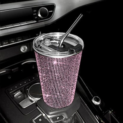 Rhinestone Paste Drill 20oz Vacuum Insulation Stainless Steel Straw Coffee Cup Straight Body Straight Slimming Cup