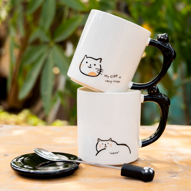 Cat Ceramic Mug With Lid Home Office Coffee Tea