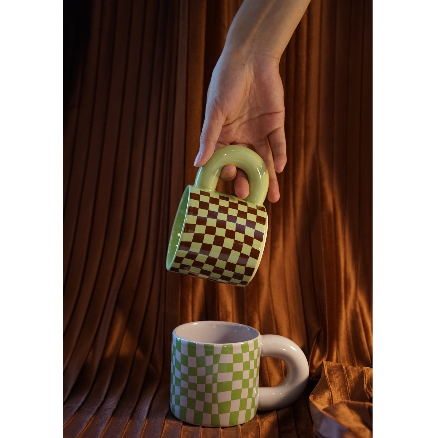 Milk Fufu Retro Checkerboard Ceramic Coffee Milk Water Mug Gift