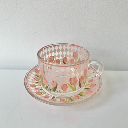 Tulip Coffee Cup Saucer Pastoral Glass