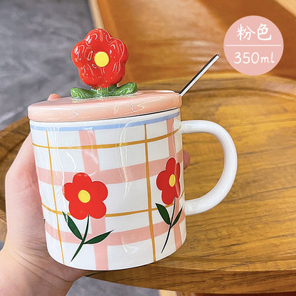 Ceramic Cups With Lid And Spoon For Lovers High Appearance Level Mugs