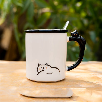 Cat Ceramic Mug With Lid Home Office Coffee Tea