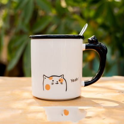 Cat Ceramic Mug With Lid Home Office Coffee Tea