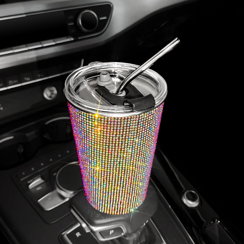 Rhinestone Paste Drill 20oz Vacuum Insulation Stainless Steel Straw Coffee Cup Straight Body Straight Slimming Cup