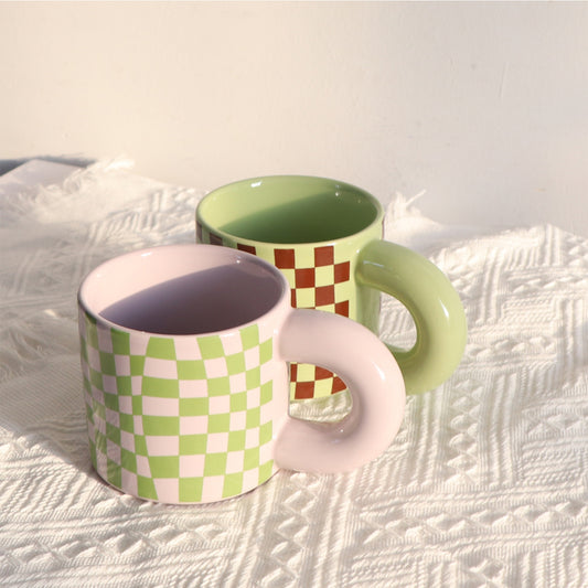 Milk Fufu Retro Checkerboard Ceramic Coffee Milk Water Mug Gift