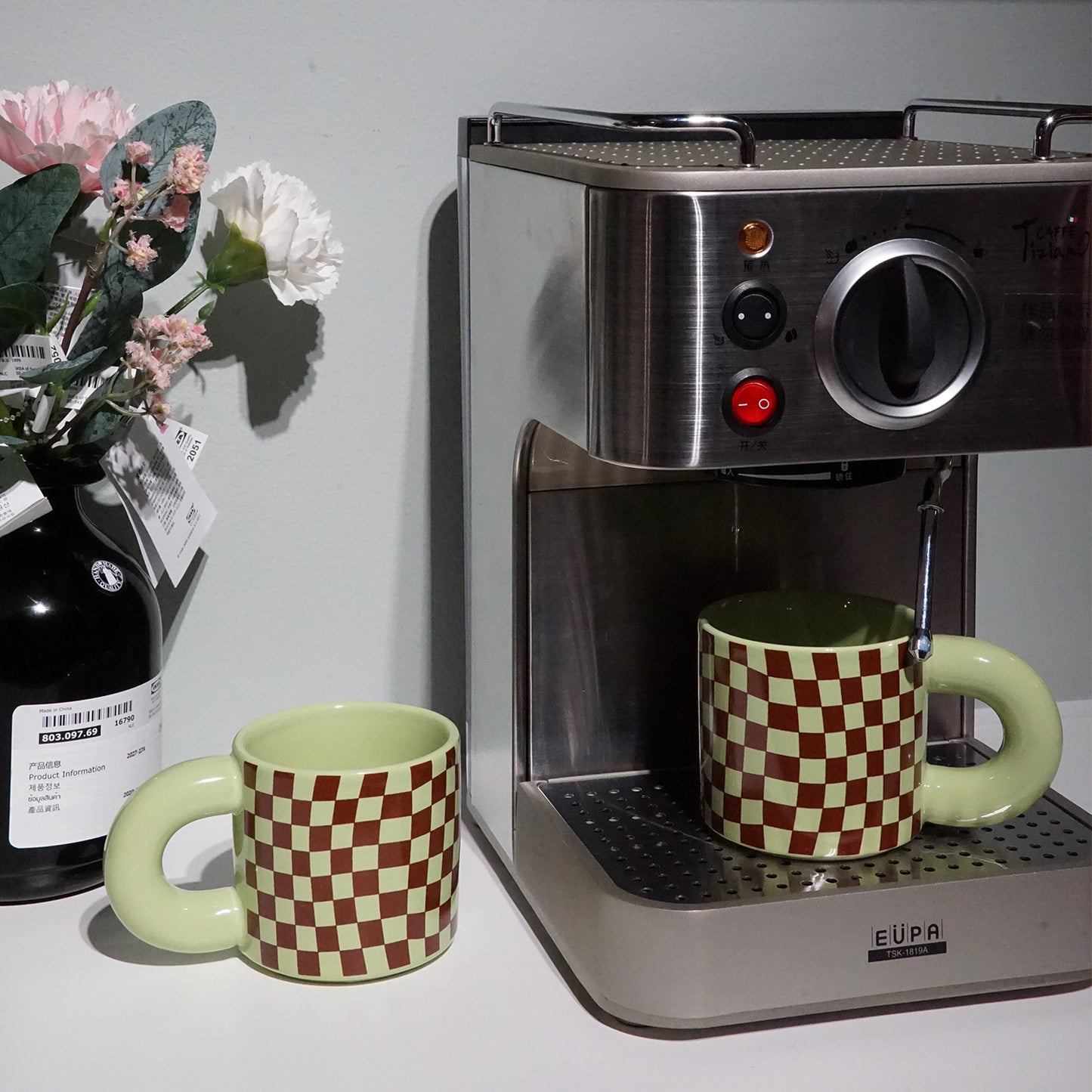 Milk Fufu Retro Checkerboard Ceramic Coffee Milk Water Mug Gift