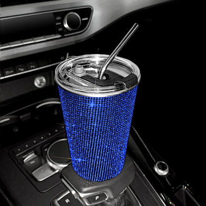 Rhinestone Paste Drill 20oz Vacuum Insulation Stainless Steel Straw Coffee Cup Straight Body Straight Slimming Cup