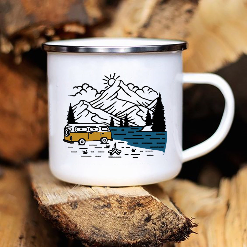 Caravan Printed Camper Mugs Camping Enamel Mug Adventure